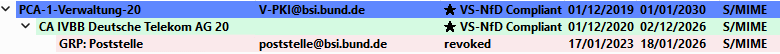 Darstellung Status S/MIME