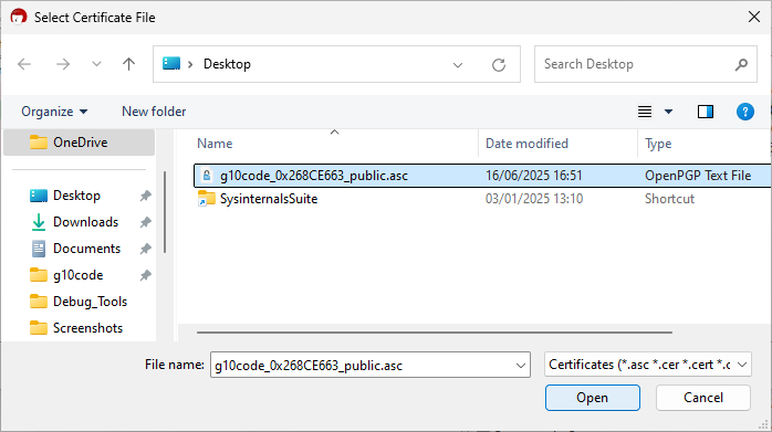 Select the certificate