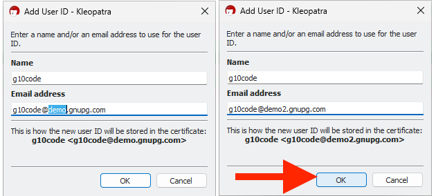 Enter the new mail address