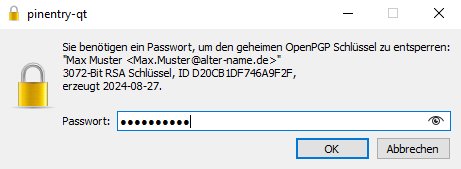 Das Passwort des Schlüssels eingeben